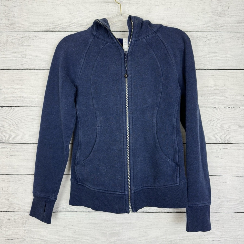 Lululemon RARE Blue Scuba Hoodie Jacket Full Zip Women's Size‎ 6 Thumb Holes